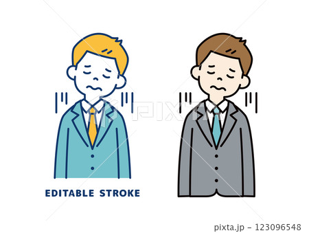 肩を落として落胆する、若いビジネスマンのベクターイラスト素材＿線幅の編集可能 123096548