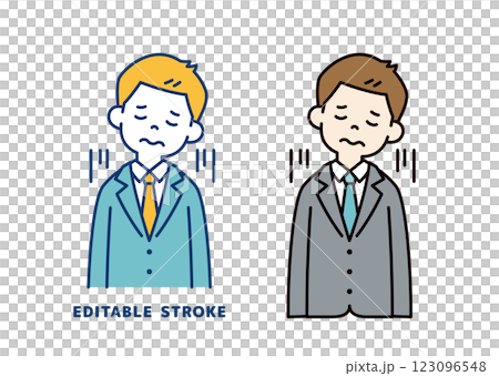 肩を落として落胆する、若いビジネスマンのベクターイラスト素材＿線幅の編集可能 123096548