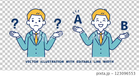 Vector illustration material set of young businessman comparing one another_Line width can be edited 123096553
