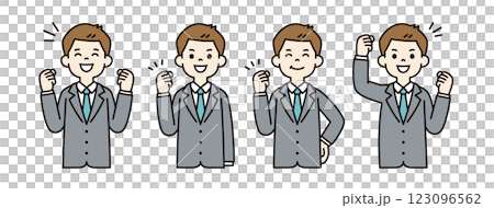 元気にガッツポーズをする、若いビジネスマンのベクターイラスト素材セット＿線幅の編集可能＿カラー 123096562