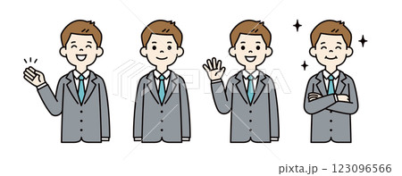 ポジティブなイメージの、若いビジネスマンのベクターイラスト素材セット＿線幅の編集可能＿カラー 123096566