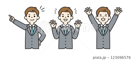喜ぶ・目指す・万歳する、若いビジネスマンのベクターイラスト素材セット_線幅の編集可能_カラー 喜ぶ・目指す・万歳する、若いビジネスマンのベクターイラスト素材セット_線幅の編集可能_カラー 123096578