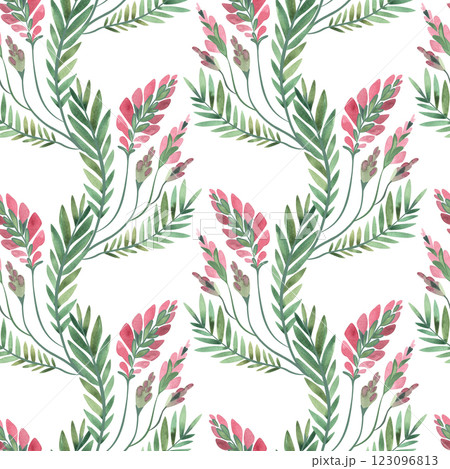 Textile seamless floral pattern with wild grasses and flowers. Design for kitchen home textiles, tablecloths, curtains, bed linen, dress fabrics, wrapping paper. 123096813