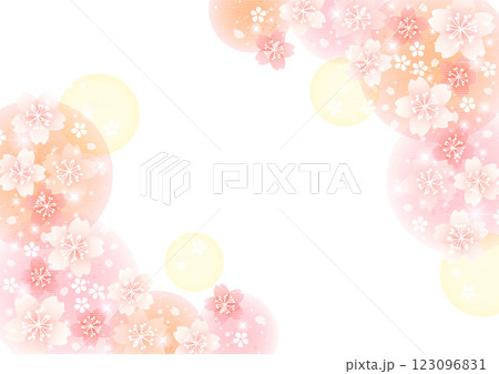ピンク桜と円のフレーム背景、かわいい、春、花、イラスト ピンク桜と円のフレーム背景、かわいい、春、花、イラスト 123096831