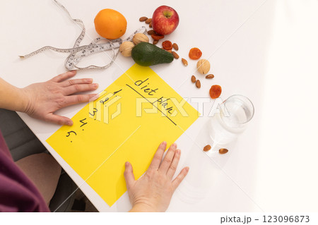 a person plans to adhere to a healthy diet plan. 123096873