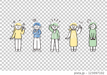 一組具有各種表情和姿勢的人物插圖 123097102
