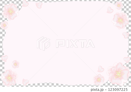 水彩のピンクの桜と花びらのフレーム 123097225