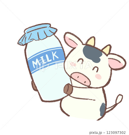 にっこり牛乳を持つ牛さんのイラスト にっこり牛乳を持つ牛さんのイラスト 123097302
