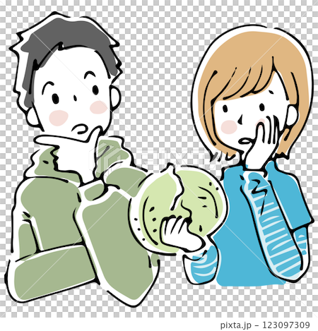 A couple examining cabbages A couple examining cabbages 123097309