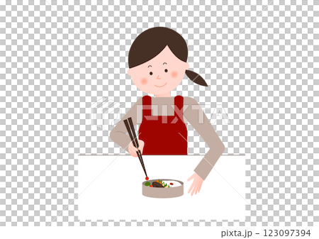 お弁当を詰める女性 123097394