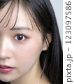 化粧をする女性、ファンデーション、ブラシ、コンパクト 123097586