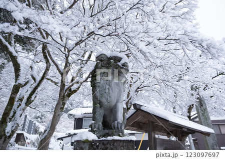 雪化粧の宇倍神社の狛犬　鳥取県鳥取市国府町宮下 123097697