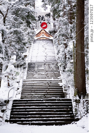 雪化粧の宇倍神社の石段 鳥取県鳥取市国府町宮下 雪化粧の宇倍神社の石段 鳥取県鳥取市国府町宮下 123097817