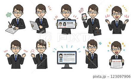 転職活動をするビジネスパーソンのイラストセット素材 123097906