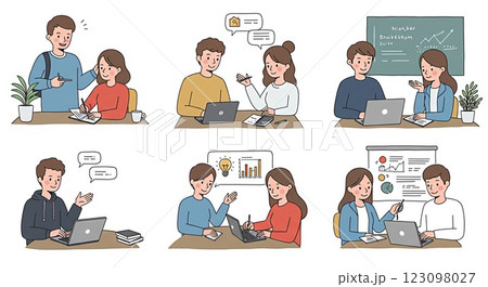 チームで打ち合わせをしている大学生のイメージイラスト素材 チームで打ち合わせをしている大学生のイメージイラスト素材 123098027