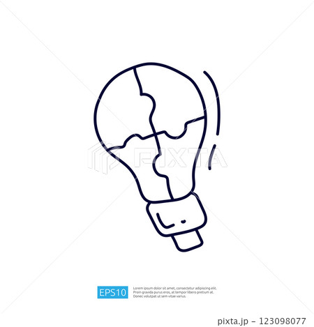 A simple line drawing of a light bulb, designed with puzzle-like pieces, symbolizing creativity, innovation, or problem-solving. A simple line drawing of a light bulb, designed with puzzle-like pieces, symbolizing creativity, innovation, or problem-solving. 123098077