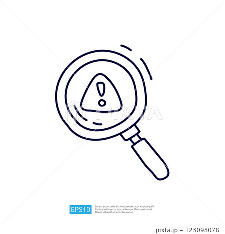 A simple line drawing of a magnifying glass with an exclamation mark inside a triangle, indicating caution or alertness. A simple line drawing of a magnifying glass with an exclamation mark inside a triangle, indicating caution or alertness. 123098078
