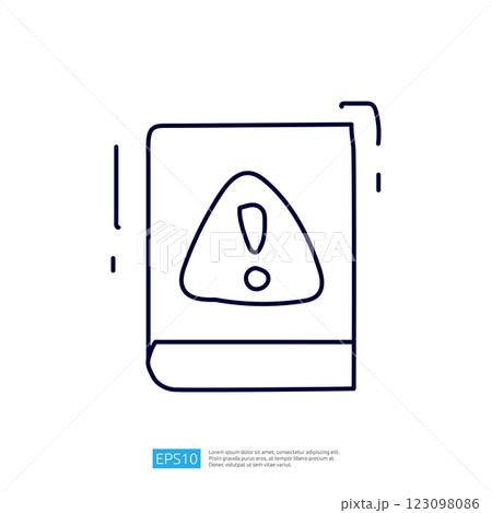 A simple line drawing of a book with a warning symbol on its cover, suggesting caution or important information within. 123098086