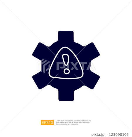 The image features a gear icon with a caution triangle inside, symbolizing alertness or warning in a mechanical or technical context. 123098105
