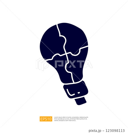 The image depicts a light bulb composed of puzzle pieces, symbolizing creativity and problem-solving. 123098113