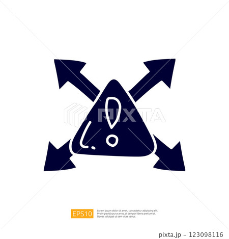 The image depicts a warning symbol featuring a triangular shape with an exclamation mark, surrounded by arrows pointing outward, indicating caution or alert. The image depicts a warning symbol featuring a triangular shape with an exclamation mark, surrounded by arrows pointing outward, indicating caution or alert. 123098116