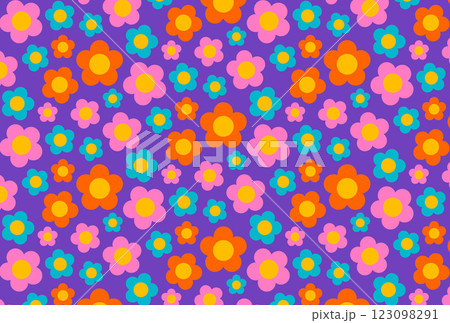 カラフルでレトロな花のシームレスパターン 123098291