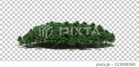 group of trees with a shadow under it, isolated on a transparent background, 3D illustration, cg render 123098360