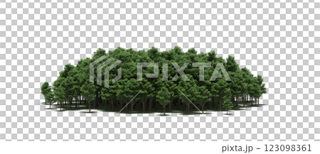 group of trees with a shadow under it, isolated on a transparent background, 3D illustration, cg render 123098361