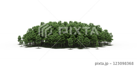 group of trees with a shadow under it, isolated on a transparent background, 3D illustration, cg render 123098368
