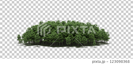 group of trees with a shadow under it, isolated on a transparent background, 3D illustration, cg render 123098368
