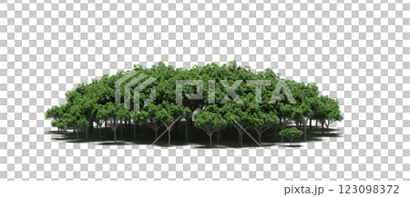 group of trees with a shadow under it, isolated on a transparent background, 3D illustration, cg render 123098372