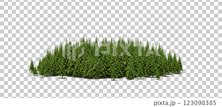 group of trees with a shadow under it, isolated on a transparent background, 3D illustration, cg render 123098385