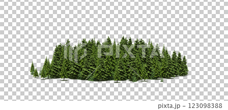 group of trees with a shadow under it, isolated on a transparent background, 3D illustration, cg render 123098388