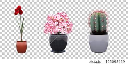 decorative flower in a pot isolate on a transparent background, 3D illustration, cg render decorative flower in a pot isolate on a transparent background, 3D illustration, cg render 123098469