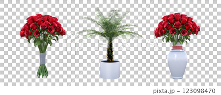 decorative flower in a pot isolate on a transparent background, 3D illustration, cg render 123098470