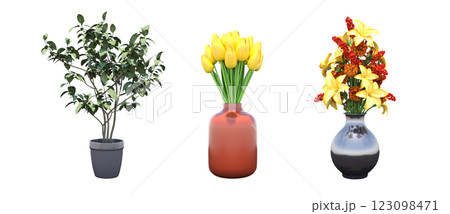 decorative flower in a pot isolate on a transparent background, 3D illustration, cg render decorative flower in a pot isolate on a transparent background, 3D illustration, cg render 123098471