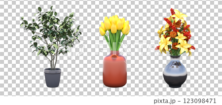 decorative flower in a pot isolate on a transparent background, 3D illustration, cg render decorative flower in a pot isolate on a transparent background, 3D illustration, cg render 123098471