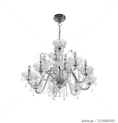 crystal chandelier for the interior isolated on transparent background, home lighting, 3D illustration, cg render 123098583