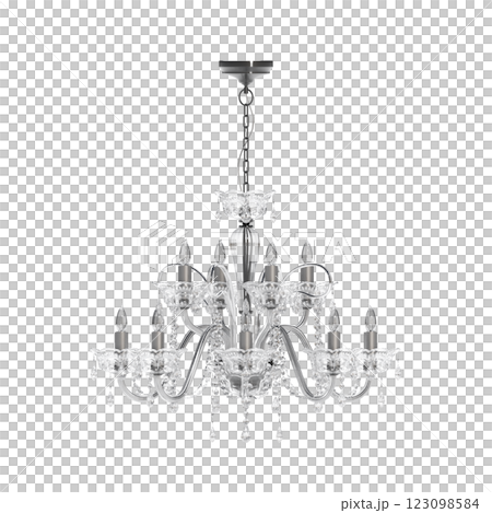 crystal chandelier for the interior isolated on transparent background, home lighting, 3D illustration, cg render 123098584