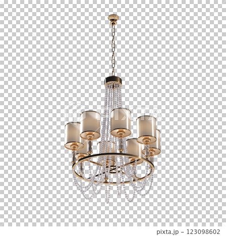 crystal chandelier for the interior isolated on transparent background, home lighting, 3D illustration, cg render 123098602