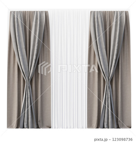 curtain isolated on a transparent background, interior decorations, 3D illustration, cg render 123098736
