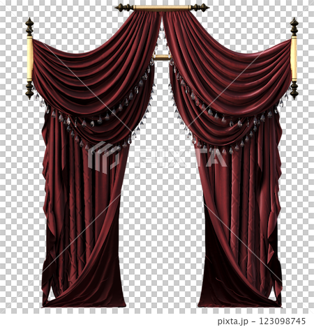 curtain isolated on a transparent background, interior decorations, 3D illustration, cg render curtain isolated on a transparent background, interior decorations, 3D illustration, cg render 123098745