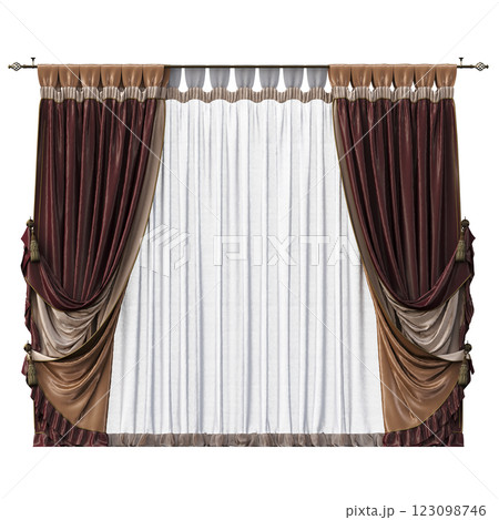curtain isolated on a transparent background, interior decorations, 3D illustration, cg render curtain isolated on a transparent background, interior decorations, 3D illustration, cg render 123098746