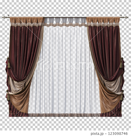 curtain isolated on a transparent background, interior decorations, 3D illustration, cg render curtain isolated on a transparent background, interior decorations, 3D illustration, cg render 123098746