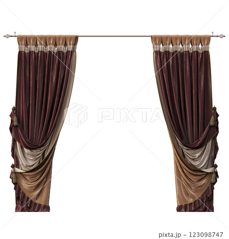 curtain isolated on a transparent background, interior decorations, 3D illustration, cg render curtain isolated on a transparent background, interior decorations, 3D illustration, cg render 123098747