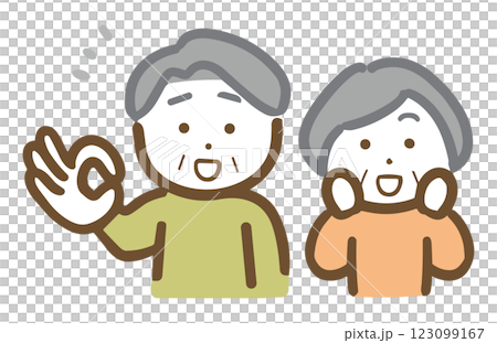 Smiling senior couple giving an OK sign 123099167