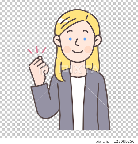 ガッツポーズするスーツの白人女性 123099256