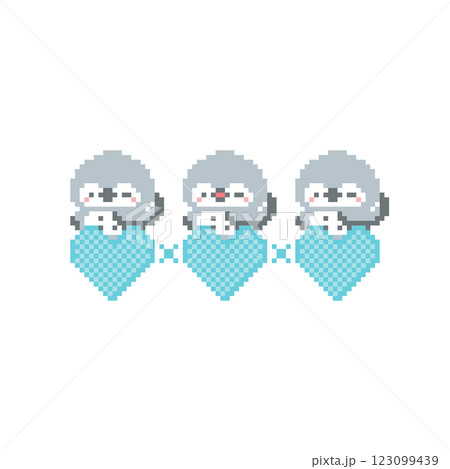 水色のハートと仲良し灰色フクロウのドット絵 水色のハートと仲良し灰色フクロウのドット絵 123099439