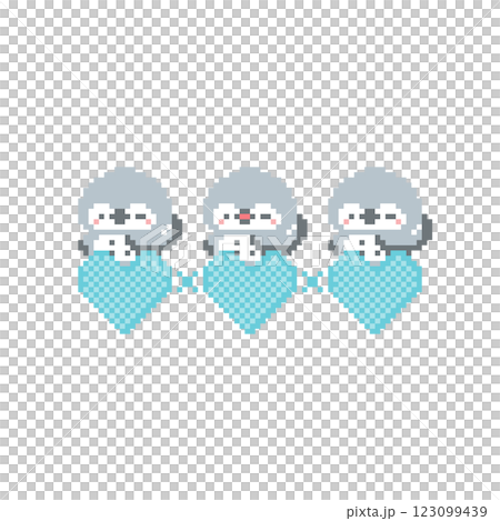 水色のハートと仲良し灰色フクロウのドット絵 水色のハートと仲良し灰色フクロウのドット絵 123099439