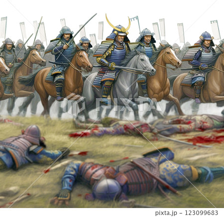 戦場から撤退する侍 123099683